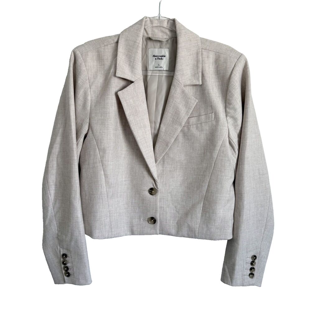Abercrombie & Fitch Cropped Blazer Cream Sand Jacket Long Sleeve Size L